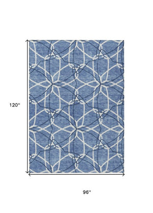 Homeroots 3' Geometric Washable Area Rug For Indoor & Outdoor Use - Stylish & Durable For High Traffic Areas Denim Blue Polyester 612998