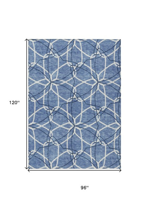 Homeroots 3' Geometric Washable Area Rug For Indoor & Outdoor Use - Stylish & Durable For High Traffic Areas Denim Blue Polyester 612998