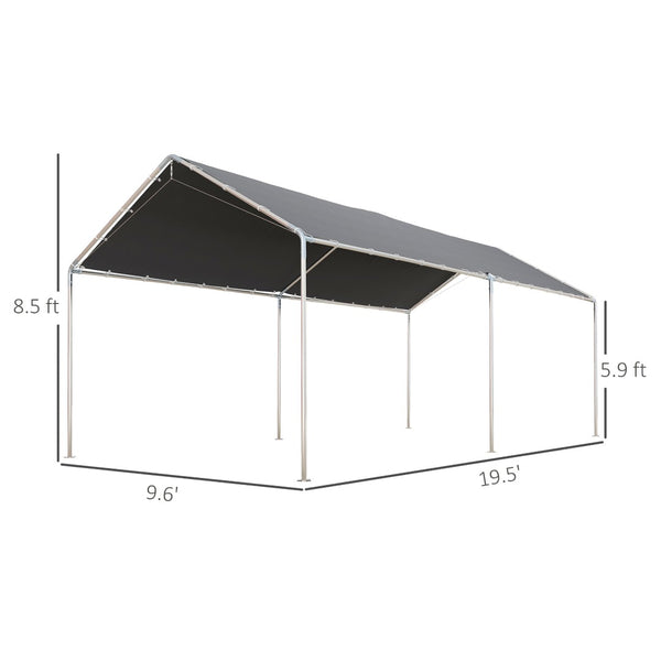 English Elm Outsunny 10x20 Foot Galvanized Steel Carport Outdoor Vehicle Canopy with Anchor Kit W2225P217044