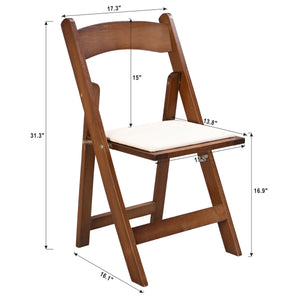 English Elm Upholstered Solid Wood Folding Chair Set of 4 — Walnut Frame, Beige PU Cushion, Space-Saving Comfort W49553920