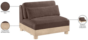 Meridian Furniture Turin Chenille Armless Modular Chair Art Deco Oak Frame Plush Living Room Seating Brown 612 612Brown-Armless