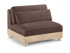 Meridian Furniture Turin Chenille Armless Modular Chair Art Deco Oak Frame Plush Living Room Seating Brown 612 612Brown-Armless