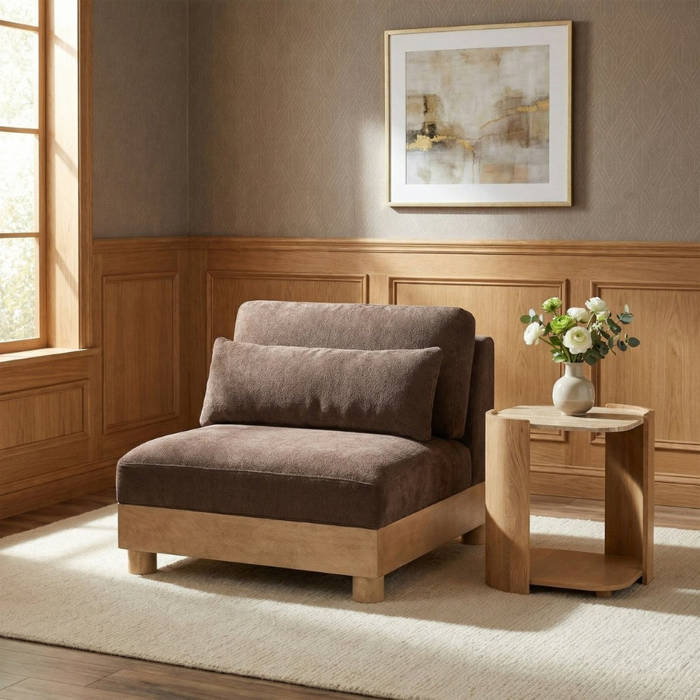 Meridian Furniture Turin Chenille Armless Modular Chair Art Deco Oak Frame Plush Living Room Seating Brown 612 612Brown-Armless