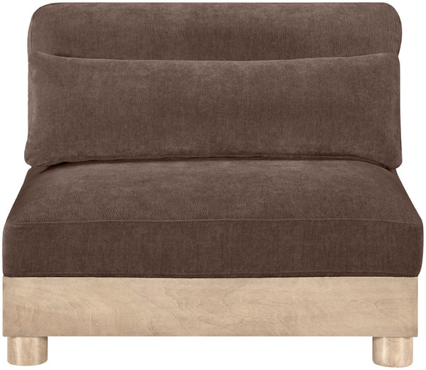 Meridian Furniture Turin Chenille Armless Modular Chair Art Deco Oak Frame Plush Living Room Seating Brown 612 612Brown-Armless