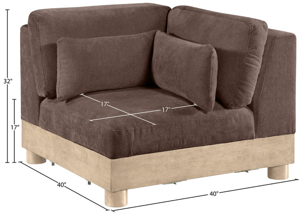Meridian Furniture Turin Modular Corner Chair Art Deco Chenille Upholstery Low Profile Sectional Living Room Brown 612Brown-Corner