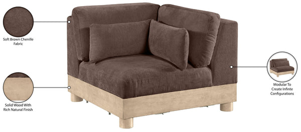 Meridian Furniture Turin Modular Corner Chair Art Deco Chenille Upholstery Low Profile Sectional Living Room Brown 612Brown-Corner