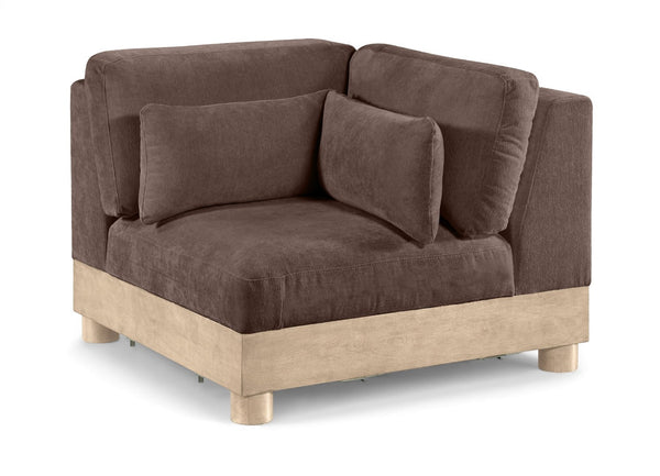 Meridian Furniture Turin Modular Corner Chair Art Deco Chenille Upholstery Low Profile Sectional Living Room Brown 612Brown-Corner