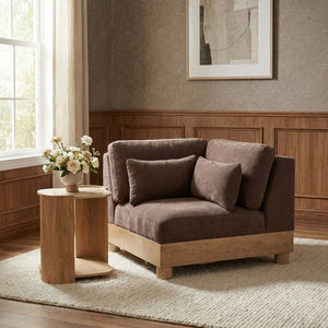 Meridian Furniture Turin Modular Corner Chair Art Deco Chenille Upholstery Low Profile Sectional Living Room Brown 612Brown-Corner
