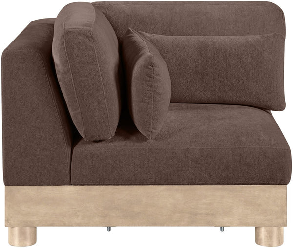Meridian Furniture Turin Modular Corner Chair Art Deco Chenille Upholstery Low Profile Sectional Living Room Brown 612Brown-Corner