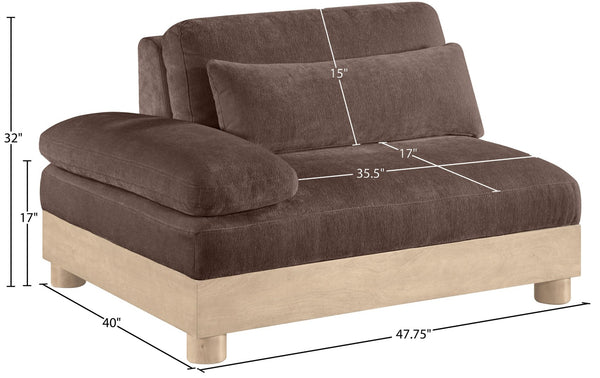 Meridian Furniture Turin Art Deco Modular Left Arm Chair Plush Chenille Upholstery for Living Room Sectionals Brown 612Brown-LAF