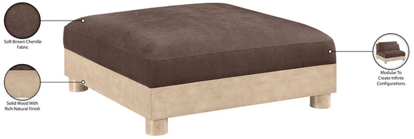 Meridian Furniture Turin Chenille Modular Ottoman Art Deco Low Profile Piece for Living Room Sectional Layouts Brown 612Brown-Ott