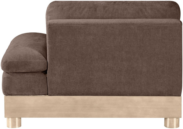Meridian Furniture Turin Chenille Upholstered Modular Right Arm Chair Art Deco Low Profile Living Room Seat Brown 612 612Brown-RAF