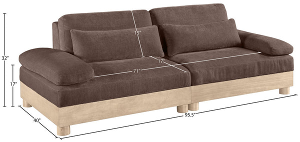 Meridian Furniture Turin Modular Sofa Plush Chenille Upholstery Oak Legs Art Deco Living Room Seating 612Brown-S2A