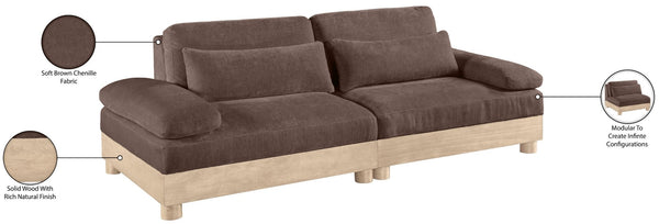 Meridian Furniture Turin Modular Sofa Plush Chenille Upholstery Oak Legs Art Deco Living Room Seating 612Brown-S2A