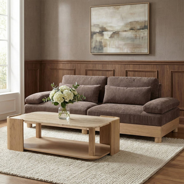 Meridian Furniture Turin Modular Sofa Plush Chenille Upholstery Oak Legs Art Deco Living Room Seating 612Brown-S2A