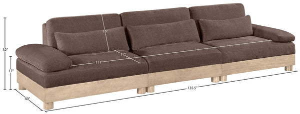 Meridian Furniture Turin Three Piece Modular Sofa with Plush Chenille and Art Deco Low Profile Design 612Brown-S3A