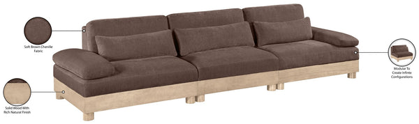 Meridian Furniture Turin Three Piece Modular Sofa with Plush Chenille and Art Deco Low Profile Design 612Brown-S3A