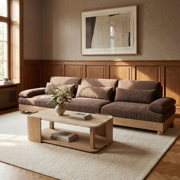 Meridian Furniture Turin Three Piece Modular Sofa with Plush Chenille and Art Deco Low Profile Design 612Brown-S3A