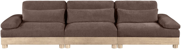 Meridian Furniture Turin Three Piece Modular Sofa with Plush Chenille and Art Deco Low Profile Design 612Brown-S3A