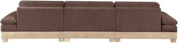 Meridian Furniture Turin Three Piece Modular Sofa with Plush Chenille and Art Deco Low Profile Design 612Brown-S3A