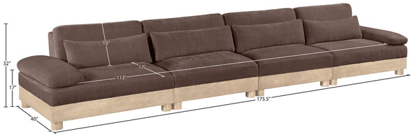 Meridian Furniture Turin Four Piece Modular Sectional Plush Chenille Low Profile Art Deco Living Room Sofa 612Brown-S4A