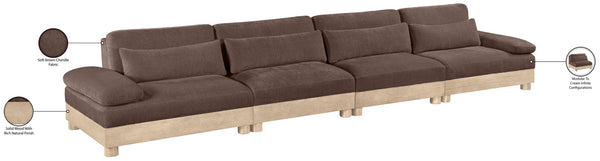 Meridian Furniture Turin Four Piece Modular Sectional Plush Chenille Low Profile Art Deco Living Room Sofa 612Brown-S4A
