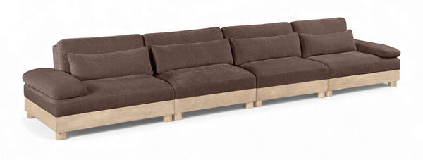 Meridian Furniture Turin Four Piece Modular Sectional Plush Chenille Low Profile Art Deco Living Room Sofa 612Brown-S4A