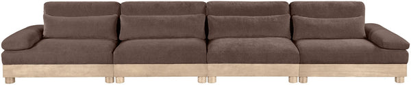Meridian Furniture Turin Four Piece Modular Sectional Plush Chenille Low Profile Art Deco Living Room Sofa 612Brown-S4A