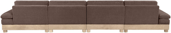 Meridian Furniture Turin Four Piece Modular Sectional Plush Chenille Low Profile Art Deco Living Room Sofa 612Brown-S4A