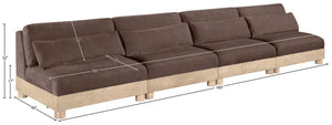 Meridian Furniture Turin Four Piece Modular Sofa Chenille Upholstered Low Profile Art Deco Living Room 612Brown-S4B
