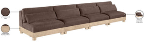 Meridian Furniture Turin Four Piece Modular Sofa Chenille Upholstered Low Profile Art Deco Living Room 612Brown-S4B