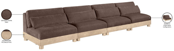 Meridian Furniture Turin Four Piece Modular Sofa Chenille Upholstered Low Profile Art Deco Living Room 612Brown-S4B