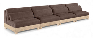 Meridian Furniture Turin Four Piece Modular Sofa Chenille Upholstered Low Profile Art Deco Living Room 612Brown-S4B