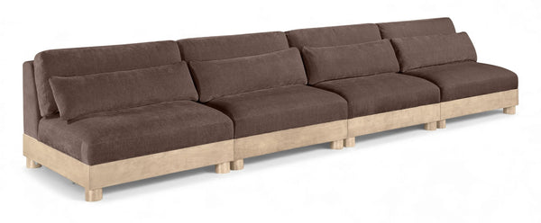 Meridian Furniture Turin Four Piece Modular Sofa Chenille Upholstered Low Profile Art Deco Living Room 612Brown-S4B