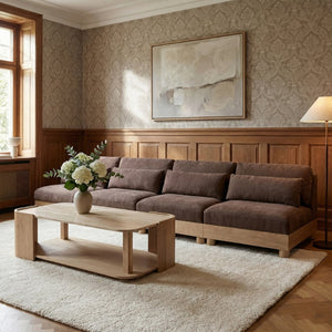 Meridian Furniture Turin Four Piece Modular Sofa Chenille Upholstered Low Profile Art Deco Living Room 612Brown-S4B