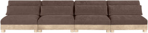Meridian Furniture Turin Four Piece Modular Sofa Chenille Upholstered Low Profile Art Deco Living Room 612Brown-S4B
