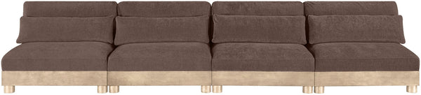 Meridian Furniture Turin Four Piece Modular Sofa Chenille Upholstered Low Profile Art Deco Living Room 612Brown-S4B