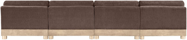 Meridian Furniture Turin Four Piece Modular Sofa Chenille Upholstered Low Profile Art Deco Living Room 612Brown-S4B