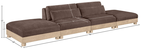 Meridian Furniture Turin Four Piece Modular Sofa Plush Chenille Upholstery Oak Frame Art Deco Living 612Brown-S4C