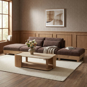 Meridian Furniture Turin Four Piece Modular Sofa Plush Chenille Upholstery Oak Frame Art Deco Living 612Brown-S4C