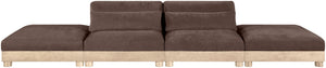 Meridian Furniture Turin Four Piece Modular Sofa Plush Chenille Upholstery Oak Frame Art Deco Living 612Brown-S4C