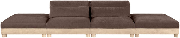 Meridian Furniture Turin Four Piece Modular Sofa Plush Chenille Upholstery Oak Frame Art Deco Living 612Brown-S4C