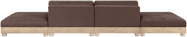 Meridian Furniture Turin Four Piece Modular Sofa Plush Chenille Upholstery Oak Frame Art Deco Living 612Brown-S4C