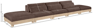 Meridian Furniture Turin Five Piece Modular Sectional Chenille Upholstered Low Profile Art Deco Sofa 612Brown-S5A