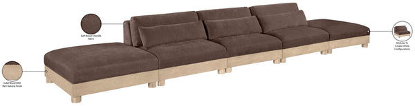 Meridian Furniture Turin Five Piece Modular Sectional Chenille Upholstered Low Profile Art Deco Sofa 612Brown-S5A