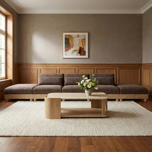 Meridian Furniture Turin Five Piece Modular Sectional Chenille Upholstered Low Profile Art Deco Sofa 612Brown-S5A