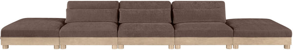 Meridian Furniture Turin Five Piece Modular Sectional Chenille Upholstered Low Profile Art Deco Sofa 612Brown-S5A