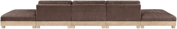 Meridian Furniture Turin Five Piece Modular Sectional Chenille Upholstered Low Profile Art Deco Sofa 612Brown-S5A