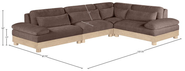 Meridian Furniture Turin Four Piece Modular Sectional Plush Chenille Oak Frame Art Deco Living Room 612Brown-Sec4A