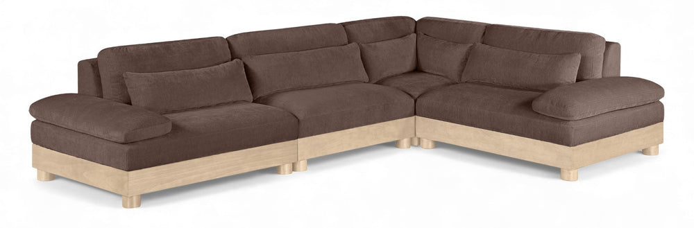 Meridian Furniture Turin Four Piece Modular Sectional Plush Chenille Oak Frame Art Deco Living Room 612Brown-Sec4A